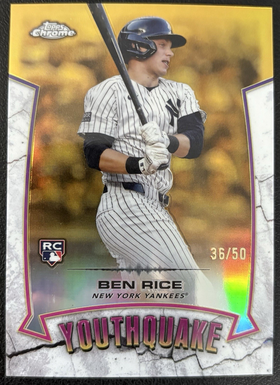 Topps Chrome 2025 Ben Rice #YQ-13 Youthquake Gold Refractor /50 Rookie RC Yankee