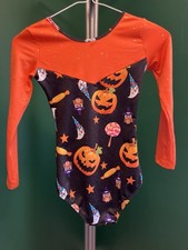 Girls Long Sleeve Orange And Black Halloween Leotard Size 10