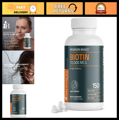 Biotin 10,000mcg for Healthy Hair, Skin & Nails - Vegetarian Non-GMO 150 Tablets