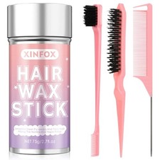 Hair Wax Stick, Slick Back Hair Brush, Wax Stick for Flyaways, 4 Piece Pink 