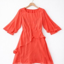 $165 Ralph Lauren Women's Orange Round-Neck Ruffled Sleeves Sheath Dress Size 14