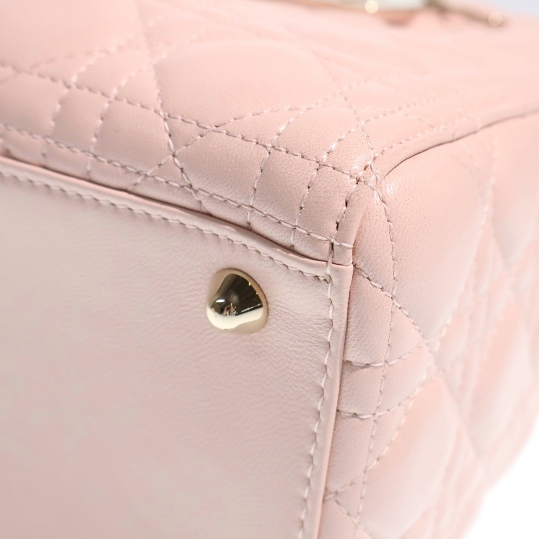 Christian Dior Lady Large 2 Way Bag Handbag Tote Shoulder Baby Pink Leather Used image 5