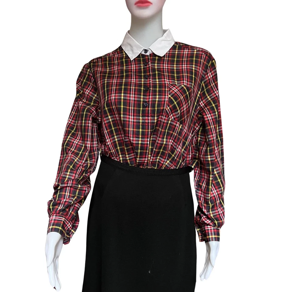 Camisa a Cuadros Roja Talla Grande Sears Años 70 De Colección 16 Botones Cuello Blanco Foto 2 de 4