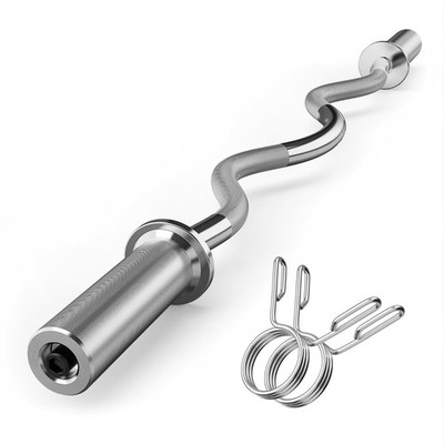 Olympic EZ Curl Bar 47'' for Weight Lifting with 2 Spring Collars, Barbell