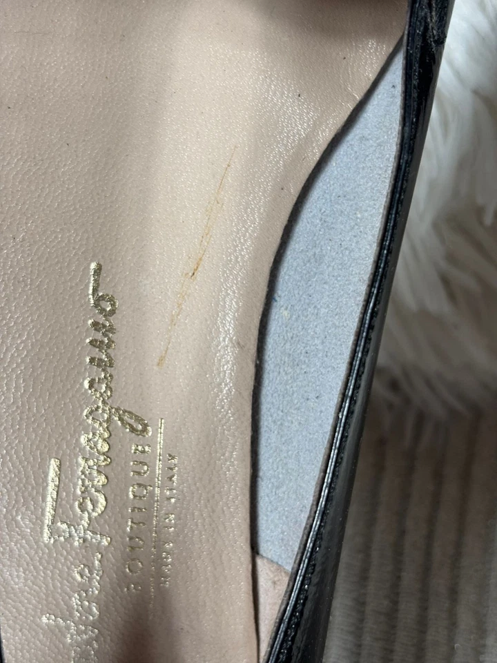 Salvatore Ferragamo Black Patent Grograin Brass Logo Flat Dress Shoes Size 9.5B - Image 4 of 4