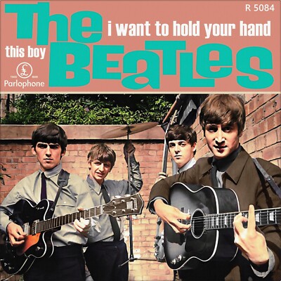 Repro Photo BEATLES I Want To Hold Your Hand PARLOPHONE 7'' Single Size 18x18cm