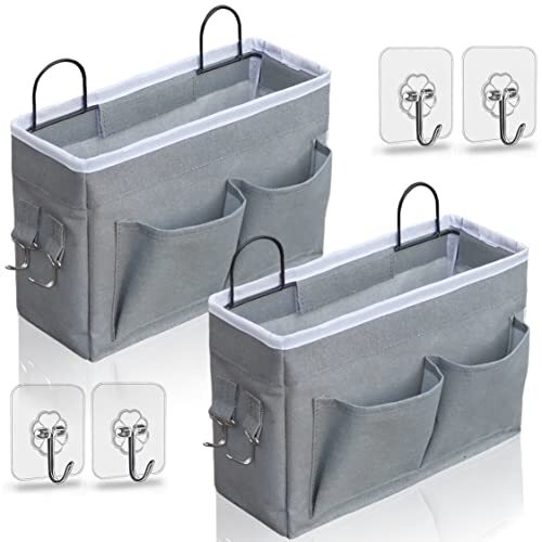 Kanrichu 2pcs Middle Wall Hanging Organizer Bag, Linen Gray-middle (2 Pcs) - Picture 1 of 6
