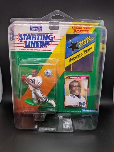 1992 Starting Lineup Figure Kenner NFL Dallas Cowboys Michael Irvin Card &Poster