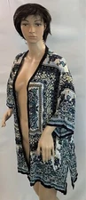 NWT BILA Teal Geo/floral 3/4 sleeve Long Open Front Cardigan top, size XS/S