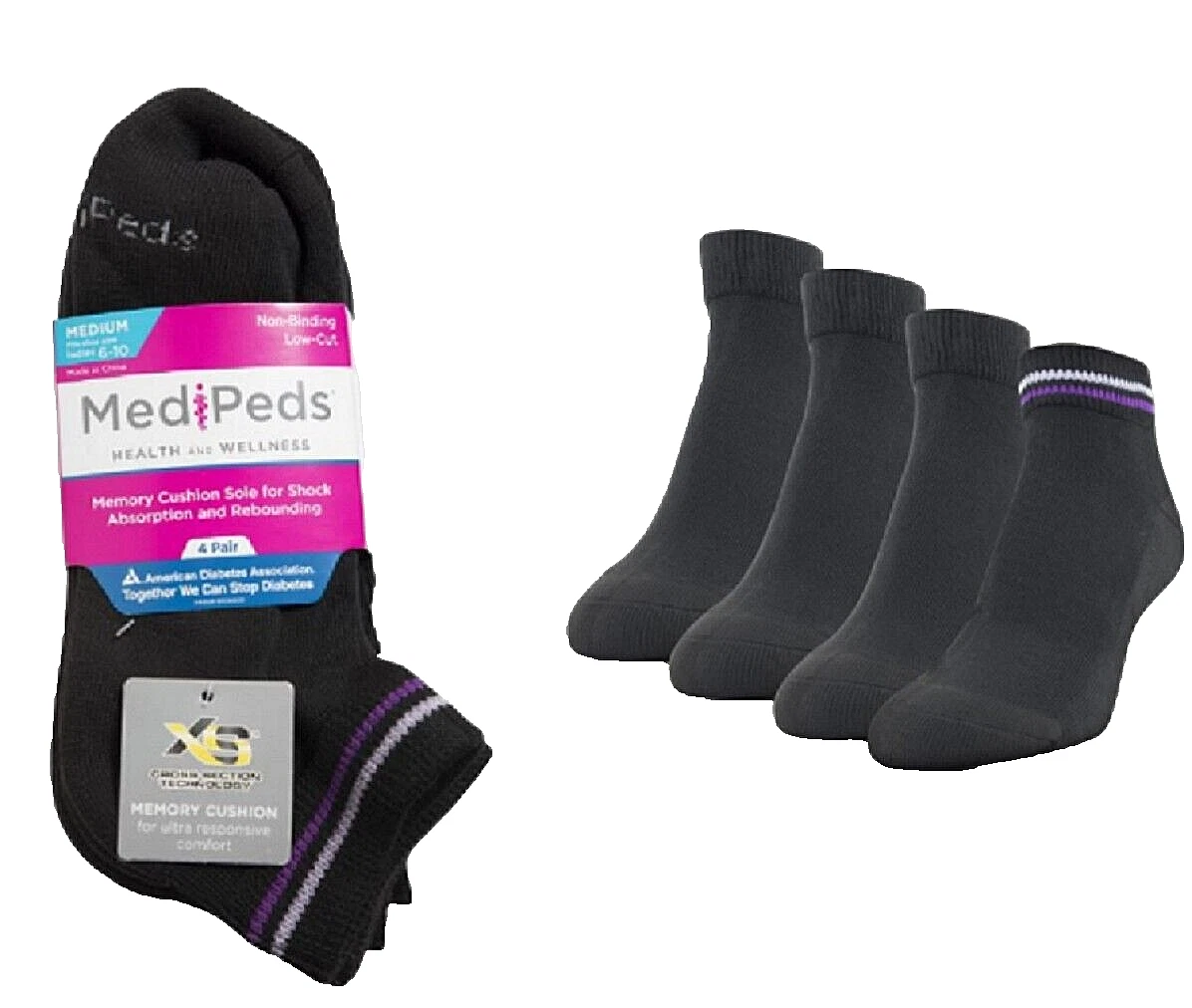 Womens 8 Pairs Medipeds Cushioned Moisture Wicking Diabetic Low Cut Socks