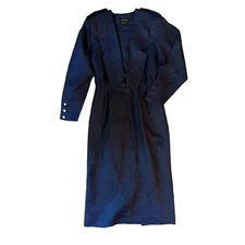 VTG New Le Crillon 10 12 Maxi Linen Shirt Dress Long 80’s Nautical Blue Wiggle