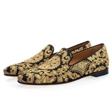 Mens Banquet Slip on Leather Shoes Party Embroidery Wedding Loafers Low Top New