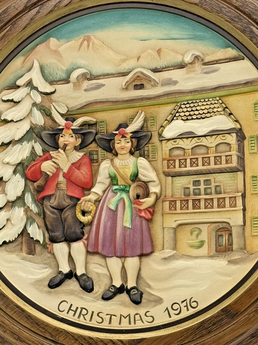 アンリ ANRI「1976年クリスマスプレート壁掛け」イタリア製 アンリ人形 Anri Italy 1976 Hand Crafted & Painted Christmas Plate