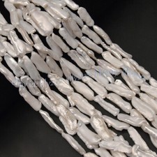 Unique 25-30mm Natural White Long Biwa Baroque Freshwater Pearl Loose Beads 15''