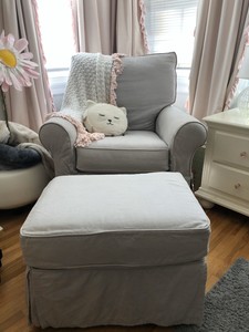 Pottery Barn Grand Rocker Swivel Glider Chair W Ottoman Ebay