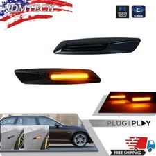 Carbon Fiber Front Sidemarker Amber LED Lamp Lights For BMW E60 E82 E88 E90 E92