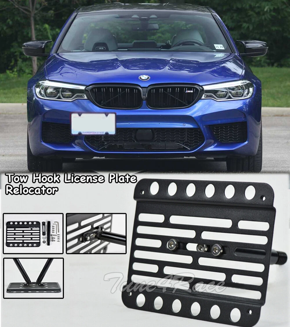 For 19-Up BMW M5 F90 Front Bumper Tow Hook License Plate Bracket Relocator  Mount