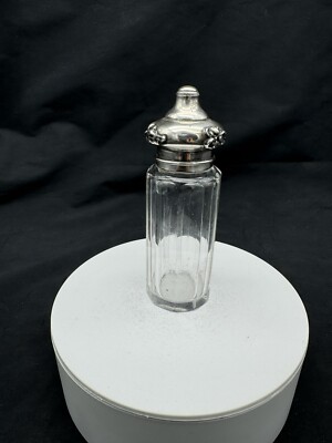 Antique Glass Perfume Bottle w/ Sterling Silver Lid, 4''