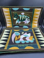 5 Kaross Shangaan Hand Embroidery Tapestry Placemats South African Folk Art 