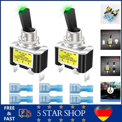 2er Wippschalter LED 12V 30A  Metall grün robust Automobil Rennwagen