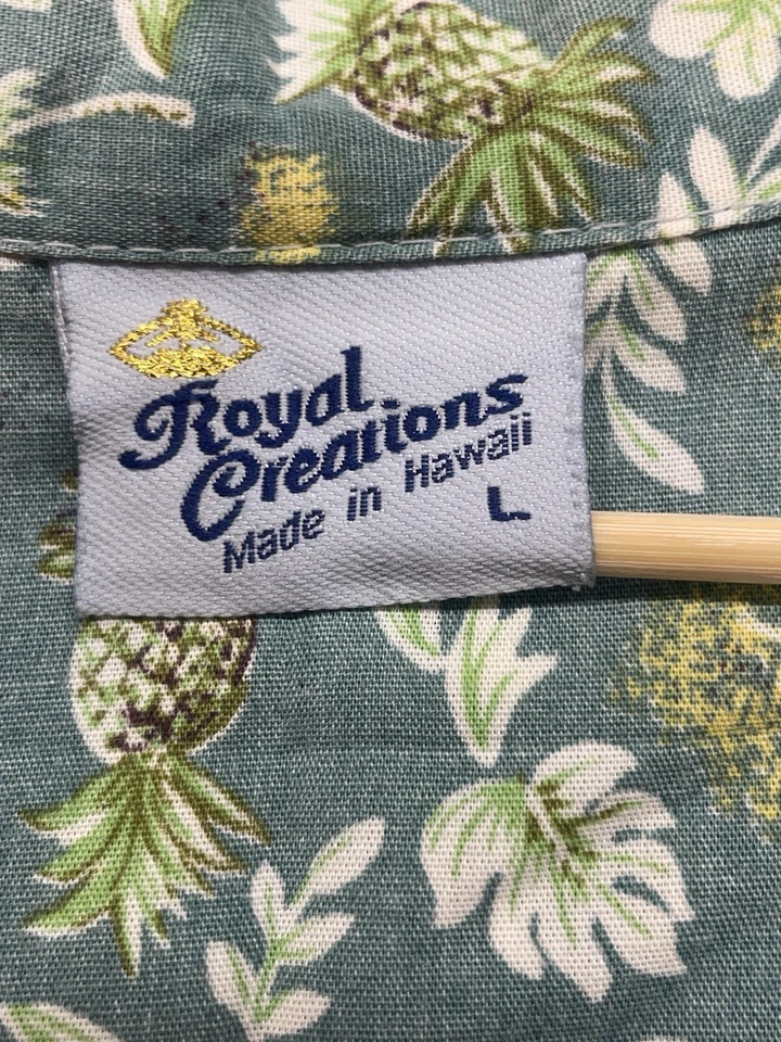 Винтажная гавайская рубашка Royal Creations зеленый цветочный узор сделано на Гавайях мужская большой размер - Изображение 4 из 4