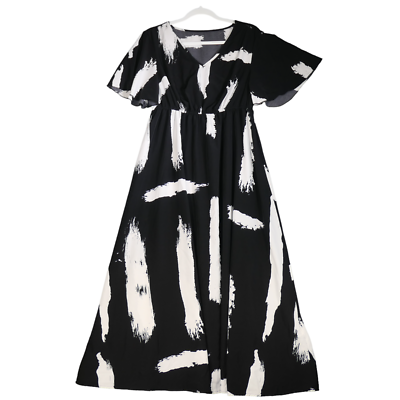 Shein Maxi Dress Womens Size 0x Black White Abstract Artsy Elastic Waist  Boho | eBay