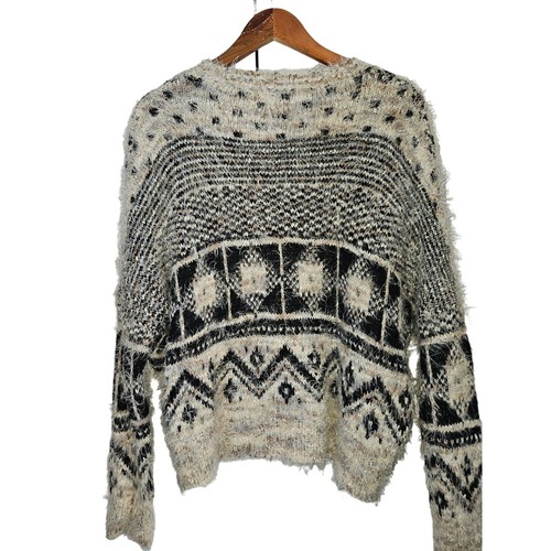 Lulumari Fuzzy Eyelash Knit Sweater Black Cream Geometric Pattern Women Size M - Bild 2 von 14