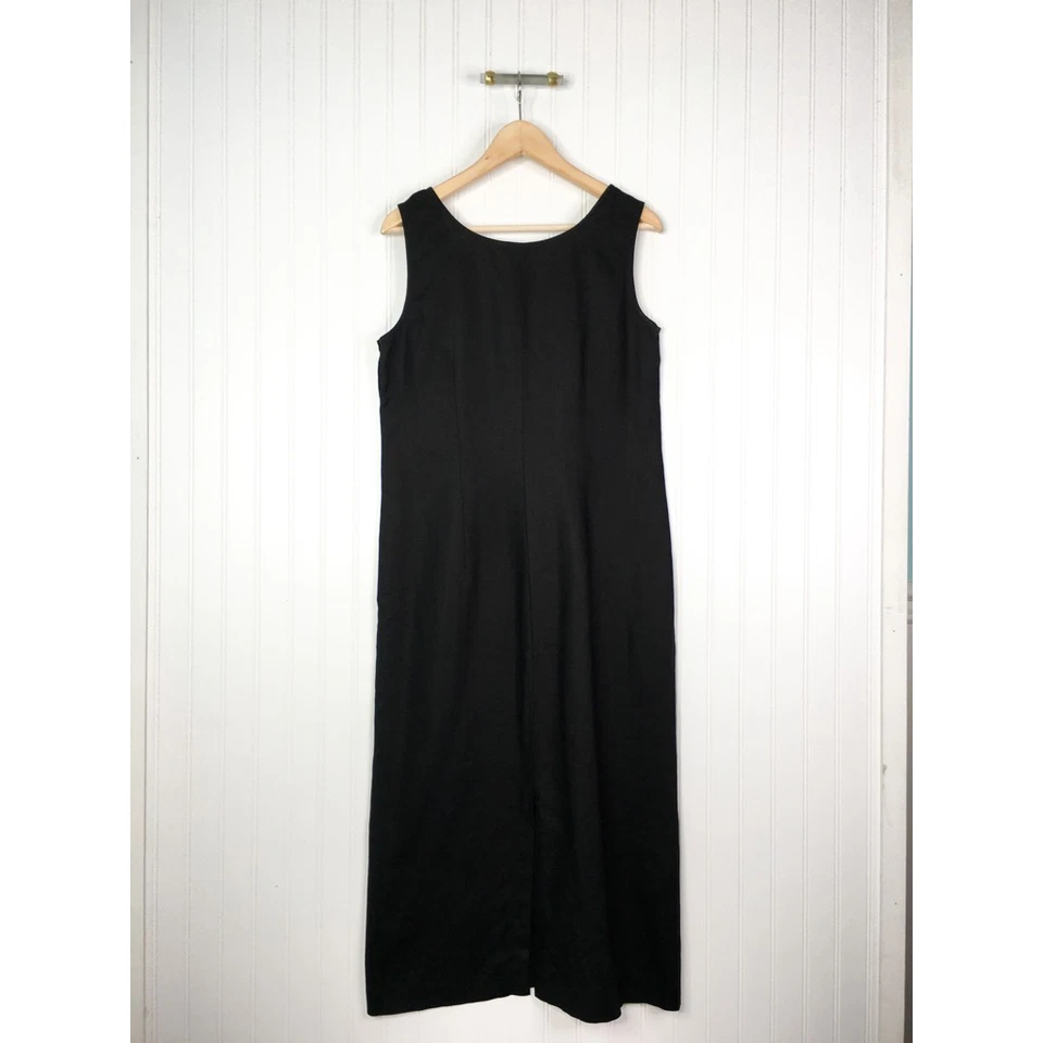 Vestido para mujer Rafaella negro cuello redondo botones sin mangas 100 % lino 8 Foto 2 de 3