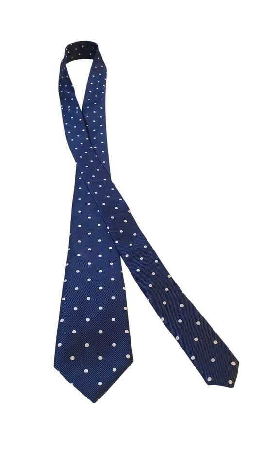 Pierre Cardin Neck Tie Mens Navy White Polka Dots Slim Business Suit Church - Image 3 of 4