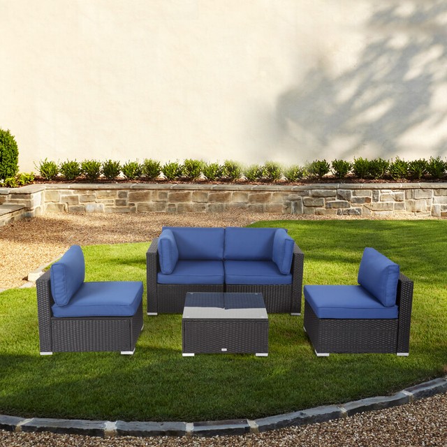 Solaura Patio Furniture Set 5 Piece Outdoor Half Moon Crescent Sectional Set For Sale Online Ebay