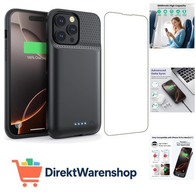 Akkuhülle für iPhone 16 Pro Max, 8600mAh 15W Powerbank Hülle Zusatzakku Akku ...