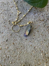 Luna Norte mystic quartz pendant Iridescent Stone Gold Necklace