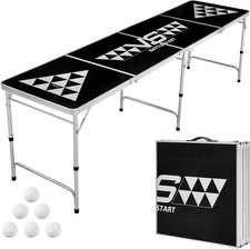 8ft Portable Beer Pong Table with Carrying Handles  6 Balls - Adjustable Height