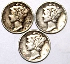 (3) Mercury Dimes - VF/XF 1941P and (2)1943D - #0904ED FREE SHIPPING