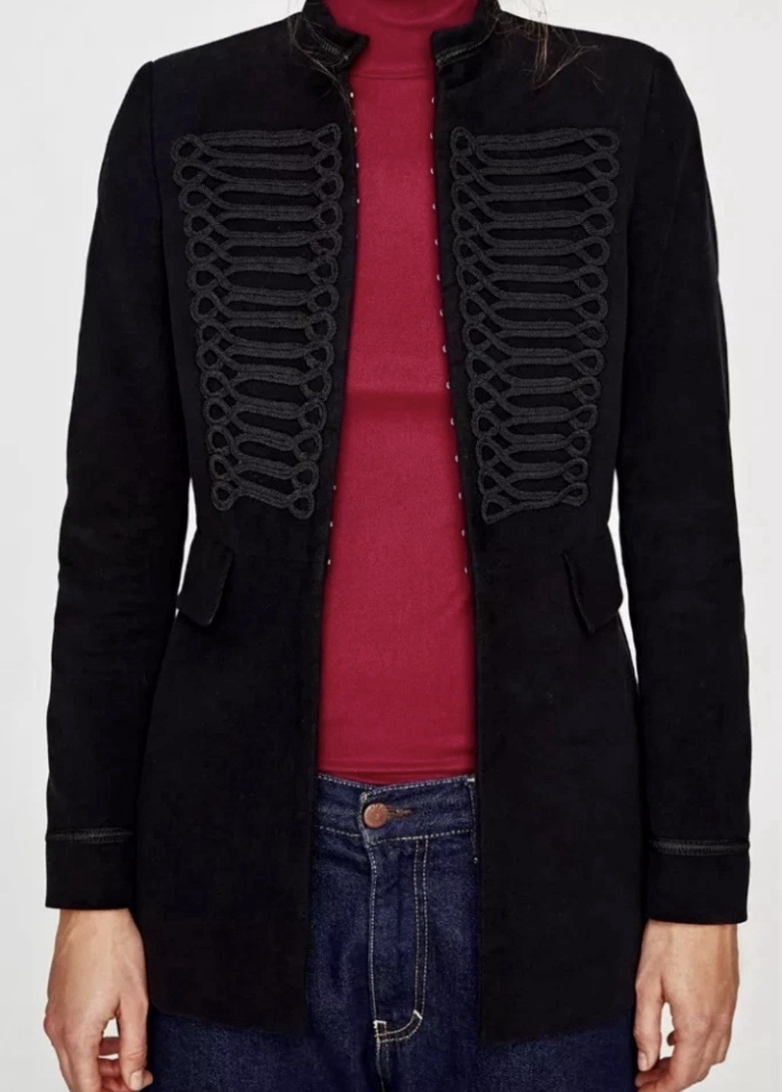 Zara Basic Collection Black Moleskin Military Jac… - image 20