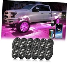 Segmented Metal RGB LED Rock Lights Kit with APP/RF Remote Control Brake 12Pods