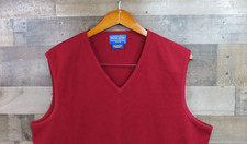 Pendleton Sweater Vest Mens Large Red 100 Merino Wool V Neck Knit Pullover