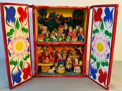Peruvian Retablo Nativity Scene Hand Painted Folk Art Shrine