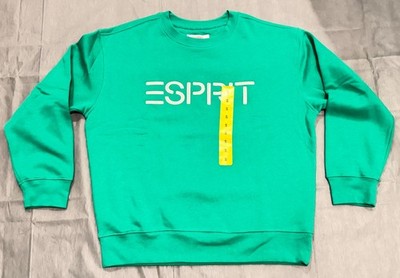NWT Esprit Womens Logo Fleece Crewneck Sweatshirt Green Vintage 80s Retro Small