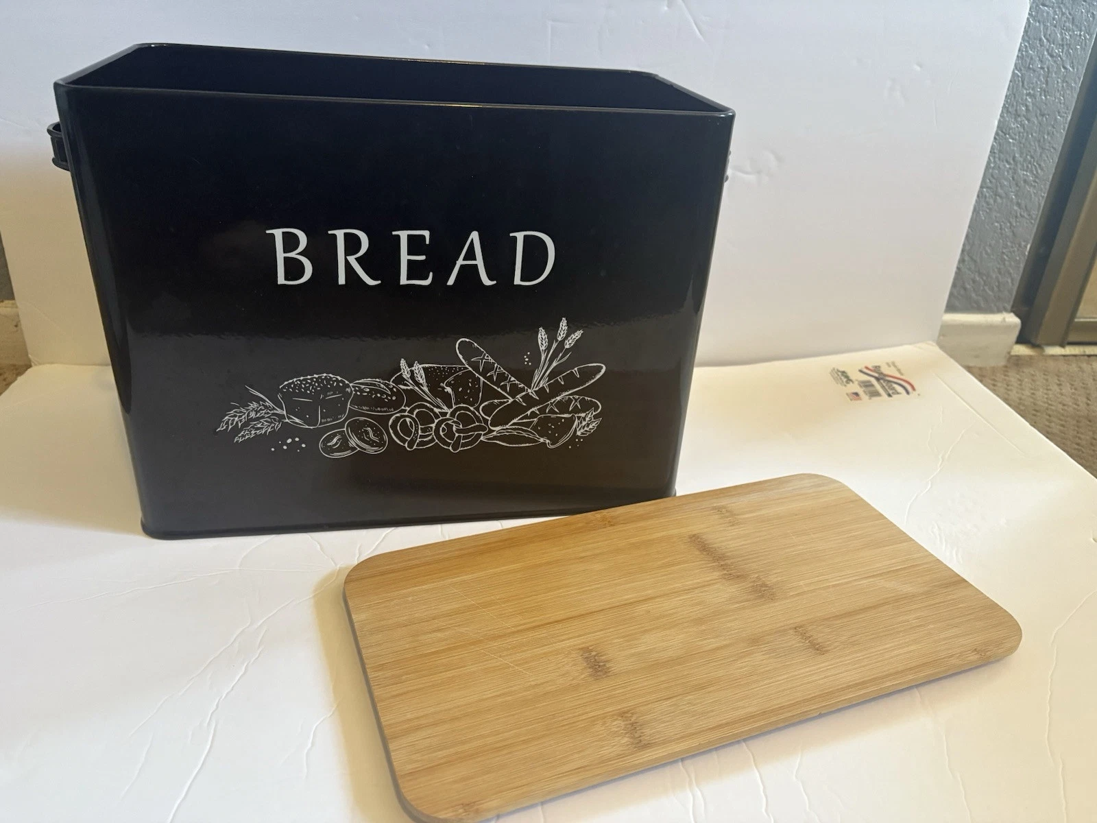 Black Bread Box With Bamboo Lid For Kitchen Countertop Large Farmhouse Metal Bre