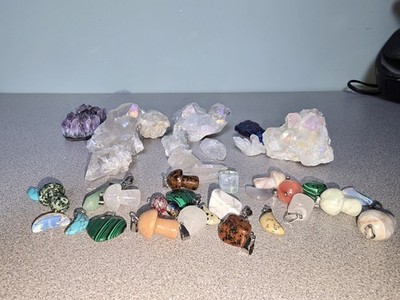 Lot Of Crystals And Stones Aura Angel Quartz Clusters , Amethyst,  A Variety Of