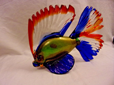 Vintage Murano Italy Gold Fleck Beta Fish 9'' x 7'' Orig Foil Tag Stunning Piece