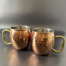 Copper Mugs Set Of 2 18oz Hammered Stainless Steel Moscow Mule NEW