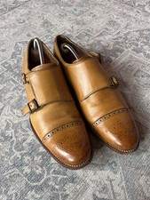 Grenson Monk Strap Shoes Mens Size UK 9.5 Tan Leather Brogue England