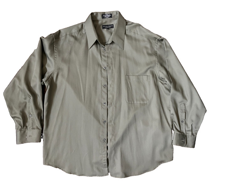 Men Long Sleeve Button up Dress Shirt Olive Shirt Size 34 1/2   17 1/2