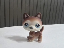 Littlest Pet Shop LPS #68 Brown White Blue Dot Eyes Husky Winter Dog Hasbro