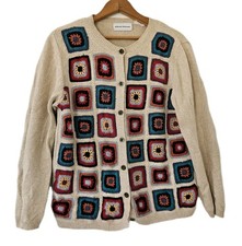 Womens Cardigan Sweater M Patchwork Granny Square Boho Hippie Indie Cottage