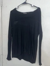 Maje Womens Long Sleeve Crew Neck Stretch Blouse Top Black Size 1 Knotted Detail