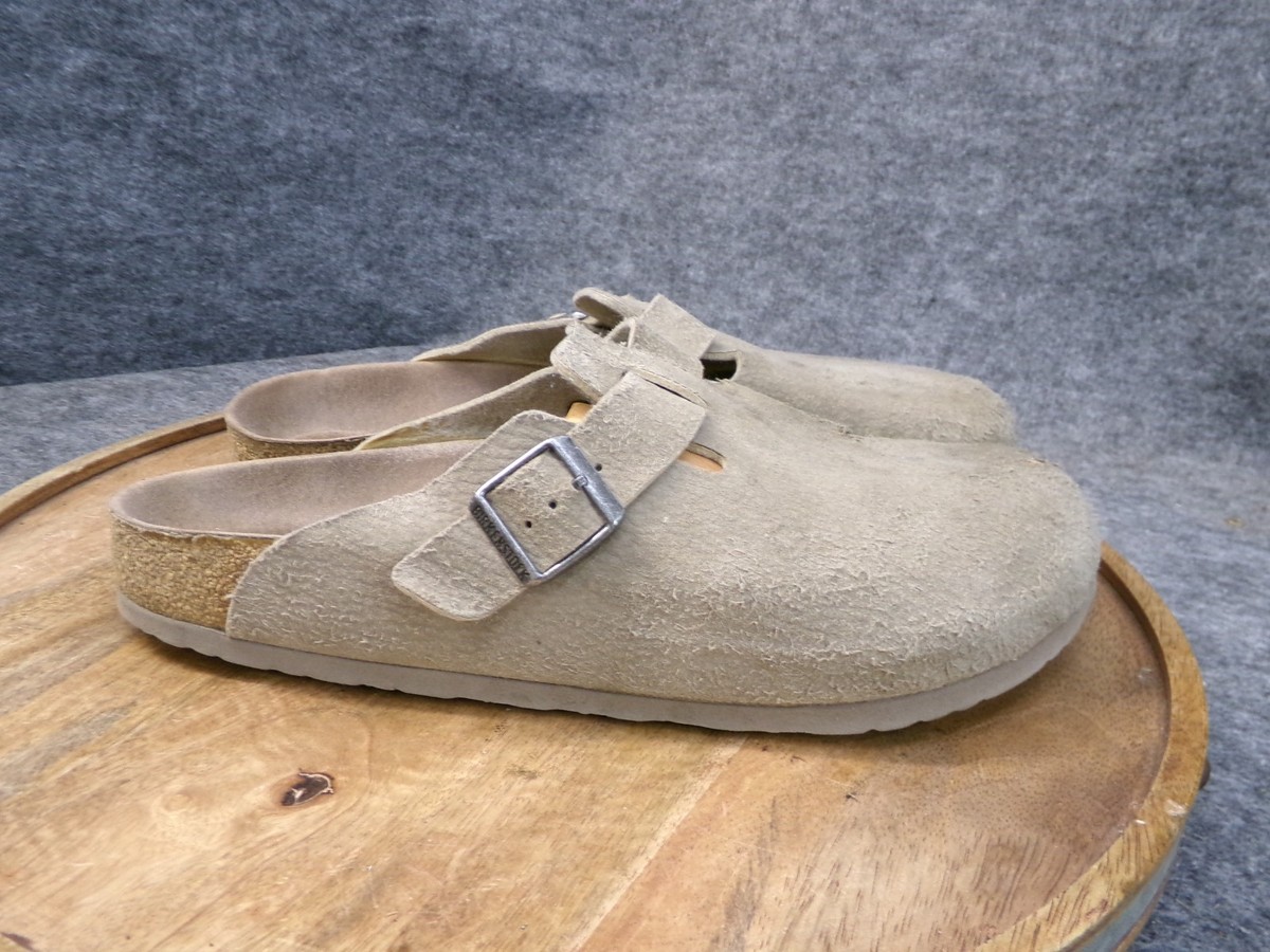 Birkenstock Boston Vegan Mens Khaki Birkibuc Slip On Clogs Size 44