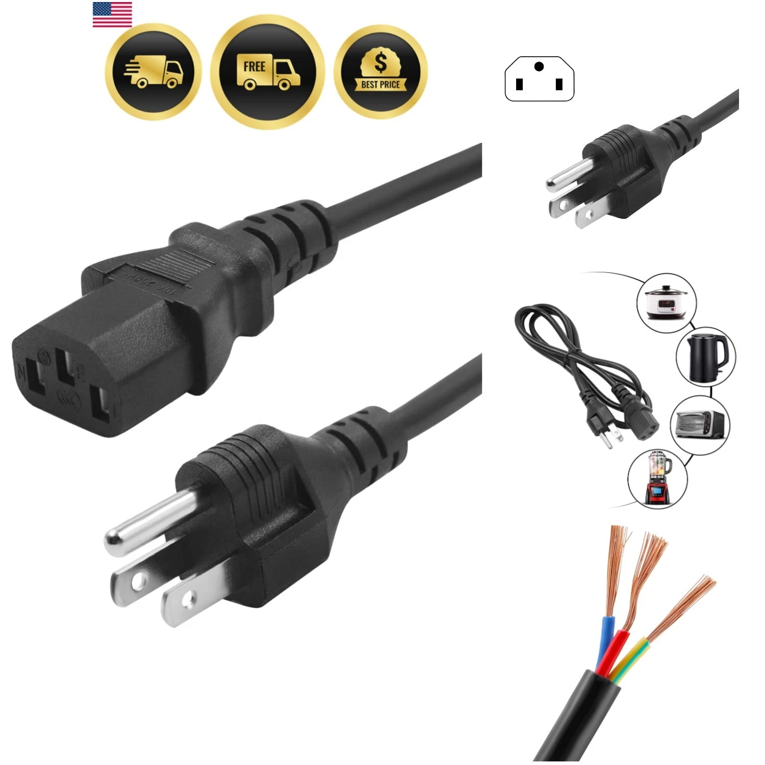 Universal Power Cord for Instant Pot Electric Pressure Cookers,Computer Monit...